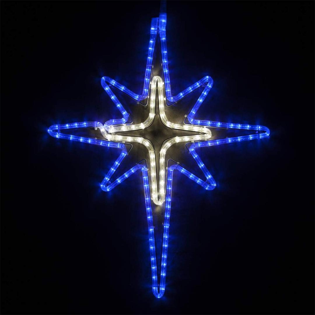 Wintergreen Lighting LED Star Lights Outdoor Christmas Star Christmas Outdoor Decorations LED Rope Light (28, Bethlehem Star with Cross Center, Blue/Cool White LED)