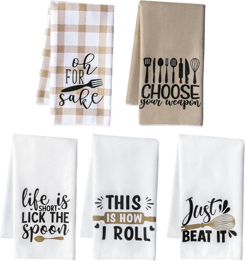 R HORSE 5Pcs Funny Kitchen Dish Towel Set Absorbent Quick Dry Cloth Dish Tea Towels Reusable Bar Hand Dishcloths Decor for Bathroom Kitchen Home Supplies