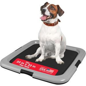 IRIS USA Pee Pad Holder - For Regular Sized Dog and Puppy Pee Pads, Secured Latches, Non-Skid Feet, High Polish Finish for Easy Cleaning, Leak Protection, Fits 22"x22" Pad or Larger, Square, Black/Gray