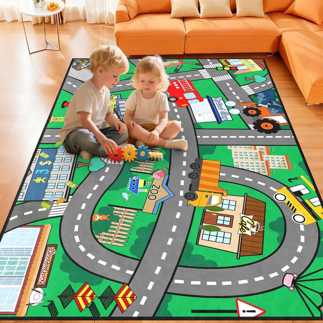Car Rug for Kids Toy Cars - Car Track Rug Kids Play Mat City Life Road Carpet for Playroom Living Room Bedroom Classroom, 3'5' (Multi 01894)