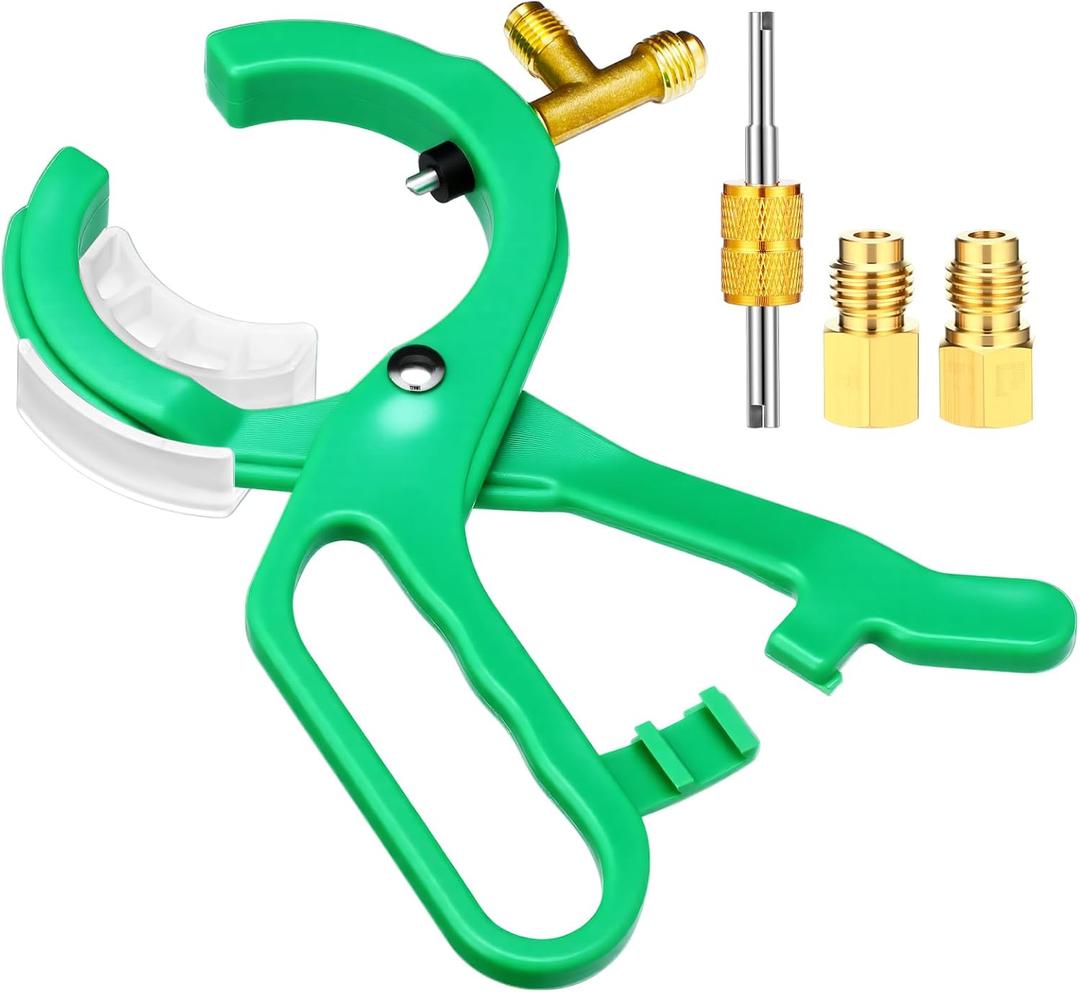 3 in 1 Side Mount Can Tap Valve R134A R12 with Tank Adapters and Valve Core Remover Tool, 1/4'' SAE 1/2'' Thread R134A Refrigerant Dispenser Kit for Car Refrigerant Manifold System (Green)