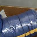 Luxudecor Blue and Yellow Comforter Set Queen Size, 7 Pieces Stripe Geometric Bed in a Bag, Marble Comforter and Sheet Set, Soft Microfiber Complete Bedding Sets for All Seasons