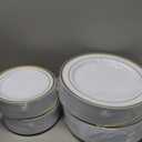 BESTVIP 200PCS Gold Plastic Plate, Disposable Party Plates with 100 Dinner Plates and 100 Dessert Plates, Plastic Plates for Party, Wedding and Birthday