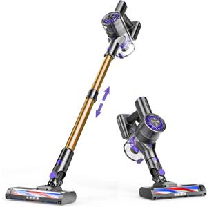Cordless Vacuum Cleaner, 80000 RPM High-Speed Brushless Motor Powerful Vacuum Cleaners for Home, Up to 40 Mins Runtime, Stick Vacuum with 4* LED & Rechargeable 2600 mAh Battery (Yellow Purple)