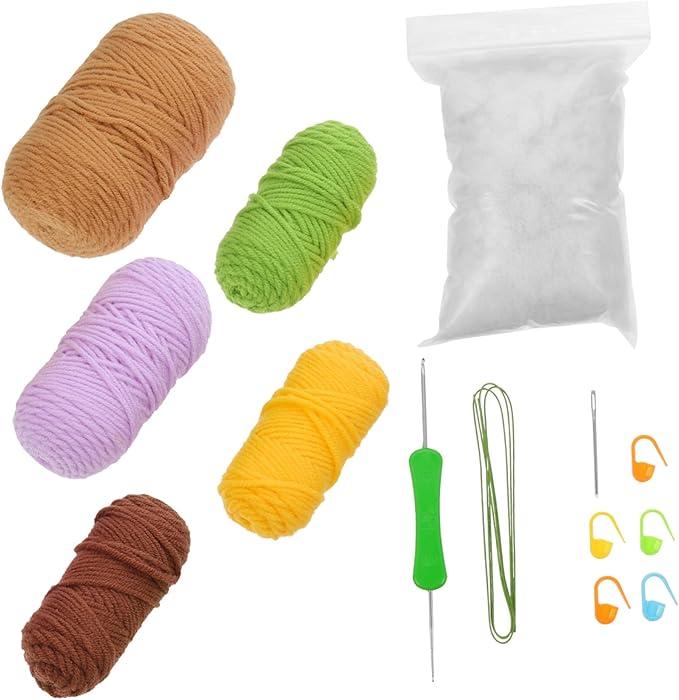 Tofficu 1set Potted Crochet Flower Kit Yarn Craft for Home Decoration Desk Ornament Unique Bonsai Crochet Flower Design for Birthday Parties and Creative Projects Different Color