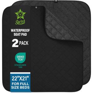 SPRING SEAON Waterproof Chair Pads for Adults & Elder, 22" x 21" Washable Reusable Incontinence Pads, Non-Slip Wheelchair Seat Cover for Bed, Car, Recliner & Protecting Patient Dignity (Black, 2 Pack)