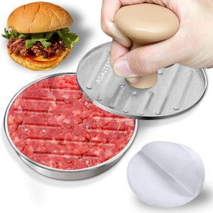 Burger Press, 5Stainless Steel Hamburger Press Patty Maker, Non-Stick Hamburger Press for Making Patties, for Grilling and Cooking, Comes with 100 Pieces of Wax Paper
