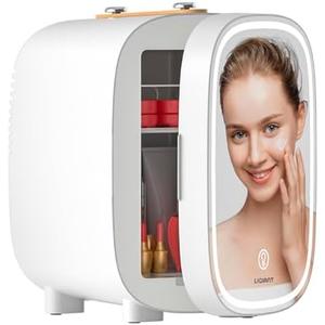 LIGIANT DF01A Skincare Fridge, With 3-Level Dimmable LED Light Mirror, Low Noise 4L Makeup Fridge for Skincare, Cooler & Warmer, Portable Design for Multiple Uses - Bedroom, Office, and Car