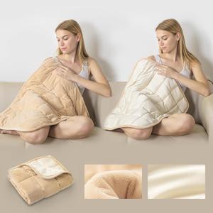 Small Weighted Blanket for Adults (Double-sided),Weighted Lap Pad 7lbs Throw for Travel,Calming,Relaxation-Reversible Warm Crystal Velvet and Cooling Tencel,Machine Washable,Yellow 29x24 inch (29''x24'' - 7LBS, Champagne)