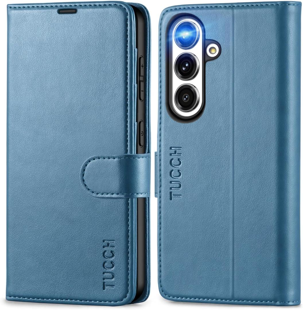 TUCCH Wallet Case for Galaxy S25 5G with [TPU Shockproof Interior Case] [RFID Blocking] Folio Stand Card Slot, Magnetic PU Leather Protect Folio Cover Compatible with Galaxy S25 6.2" 2025, Light Blue