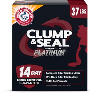 ARM & HAMMER Clump & Seal Platinum Cat Litter, Multi-Cat Clumping Litter Forms Rock-Hard Clumps, Powerful Odor Eliminators with Baking Soda, 14-Day Odor Control, 37 lbs