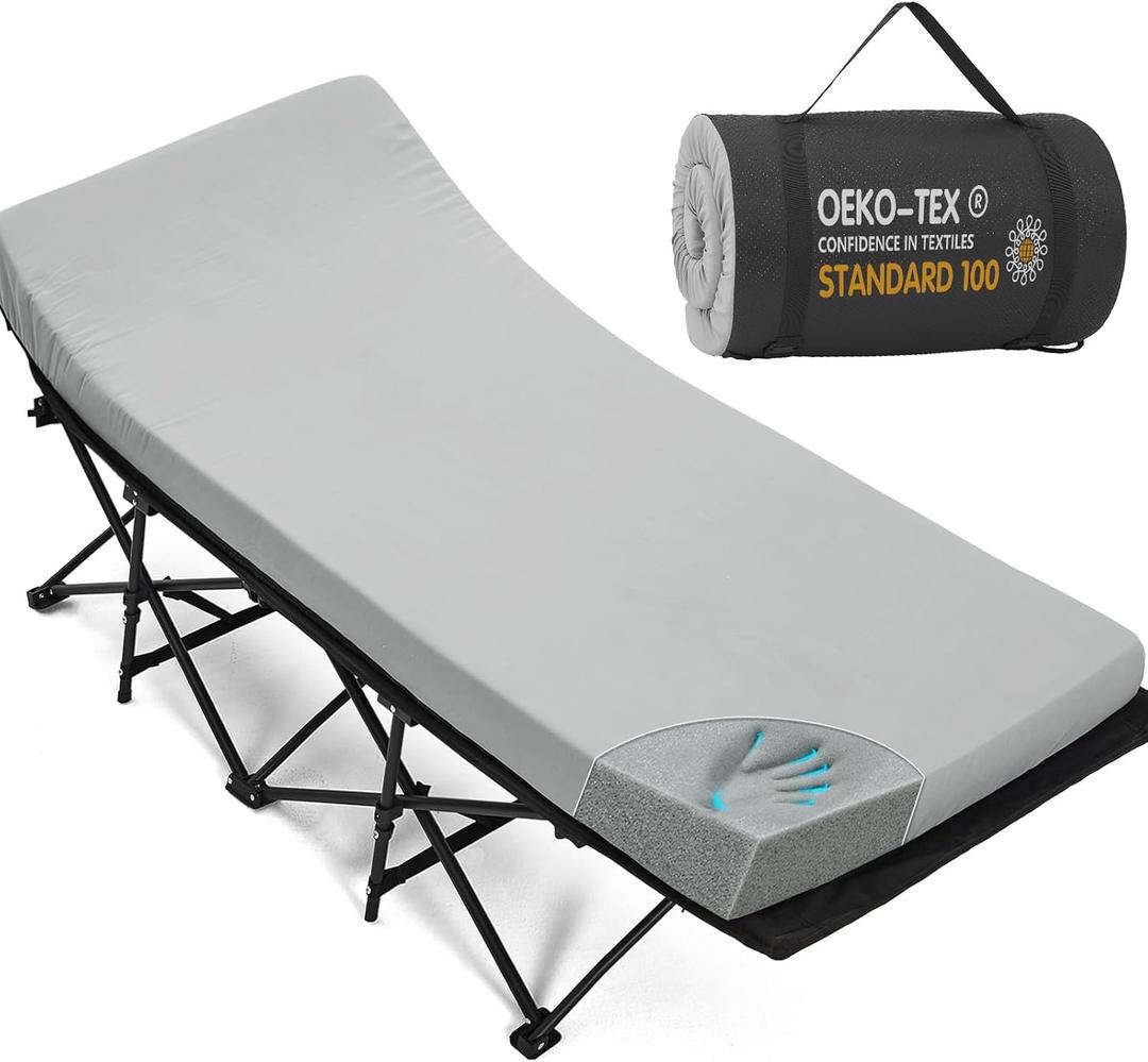 CYMULA Camping Cot Mattress 2in Memory Foam Sleeping Pad,Soft Warm Non-Slip Camping Mattress Topper with Retaining for Adults,Portable Roll up Pad for Travelonly Mattress