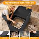 3-in-1 Cat Litter Box Enclosure with Odor Control, Multi-Functional Hidden Litter Box Furniture Bench, Dog Proof, Space-Saving Ottoman Cabinet with Flip-Up Lid, Storage Footrest, Dark Grey, L