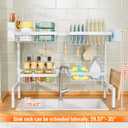 YKLSLH Over Sink Dish Drying Rack, Expandable Large Drying Rack, Suitable for Most Sinks (24.8"-35.4"), Adjustable Metal Rack, Space Saving, White (2 tiers 4 baskets)