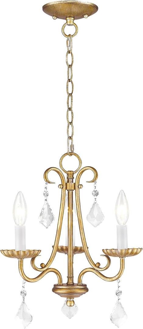 Livex Lighting 40873-48 Daphne 3 Light AGL Mini Chandelier, Antique Gold Leaf, 13.88"l X 13.88"w X 14.88"h