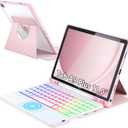 Touchpad Keyboard Case for Samsung Galaxy Tab A9 Plus 11 inch SM-X210/X215/X216, 360 Degree Rotating Cover with Color Backlight Magnetic Removable Keyboard for Tablet A9+ (Pink+White)