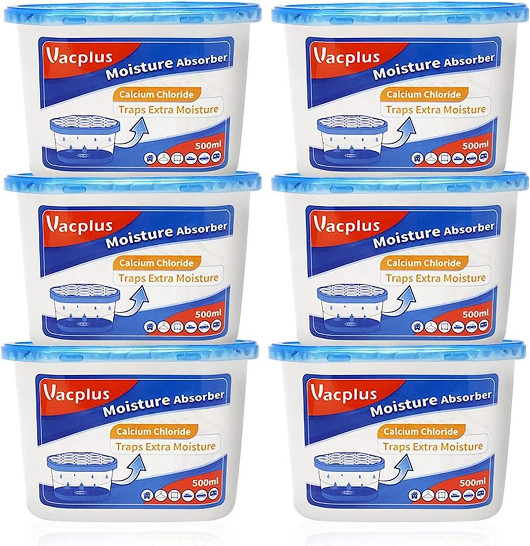 Vacplus Moisture Absorbers 6 Pack, 10.5 Oz Portable Humidity Absorber Boxes for Your Bathroom, Closet & Car, Dehumidifier with Fragrance Free, Navy Blue