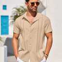 COOFANDY Men's Cuban Guayabera Shirt Short Sleeve Button Down Shirts Casual Summer Beach Linen Shirts (White)
