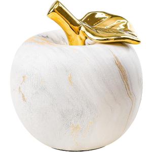 Folmywy Ceramic Apple Ornament 5 Inch Porcelain Artificial Fake Apple Figurine White Modern Apples Statue with Gold Stem Home Decoration for Christmas Centerpieces Bookshelf Office