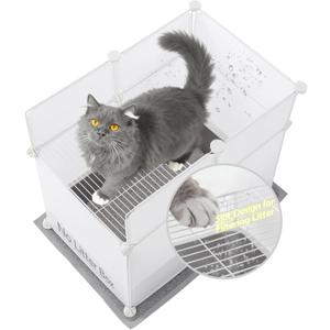 MEEXPAWS Litter Box Enclosure Splash Guard, Top Entry Cat Litter Box Shield with Slot Design Metal Grate, Dog Proof Privacy Screen Cover with Mat, Large White (24.8x16.8x23.6 Inch)