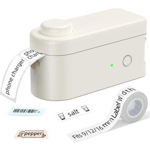 Makeid L1 Label Maker Machine with Tape - Portable & Rechargeable Label Makers Compatible with 9 12 16mm Waterproof Tape - Mini Bluetooth Labeler for Organizing Home Office School (Beige)