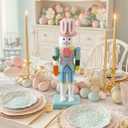 Chunful Easter Bunny Nutcracker 10 Inch Traditional Rabbit Wooden Nutcrackers Easter Decor Wood Decorative Tabletop Figurine Green Bunny Ornament for Tabletop Plaque Decor