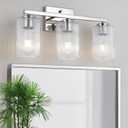 3 Light Silver Chrome Bathroom Vanity Light Over Mirror, Modern Vanity Lighting with Texture Glass Shade, Wall Mount Bathroom Light Fixtures, E26 Base