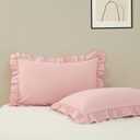 Pillow Cases Standard Size Set of 2, 20x26 Envelope Closure Pillowcase Pink Ruffle Pillow Cases, Soft Breathable and Non Shrinking Microfiber Ruffled Pillow Shams Scalloped Pillow Cases