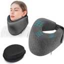 Patented Chin Support Travel Pillow for SleepingInnovative Travel Neck Pillows for Airplanes, 100% Pure Memory Foam Airplane Pillow for Long Flight - Dark Grey