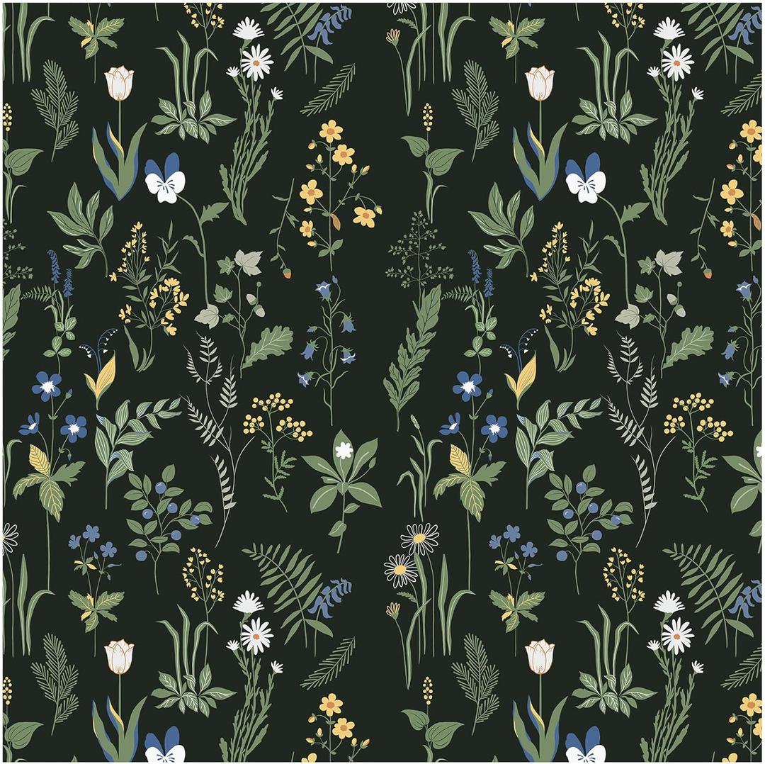 Removable Peel and Stick Wallpaper Boho 17.5 x 118 in Floral for Bedroom Bathroom Easy Peel Off Stick on Wallpaper Contact Paper Renter Friendly Wall Paper (Dark)