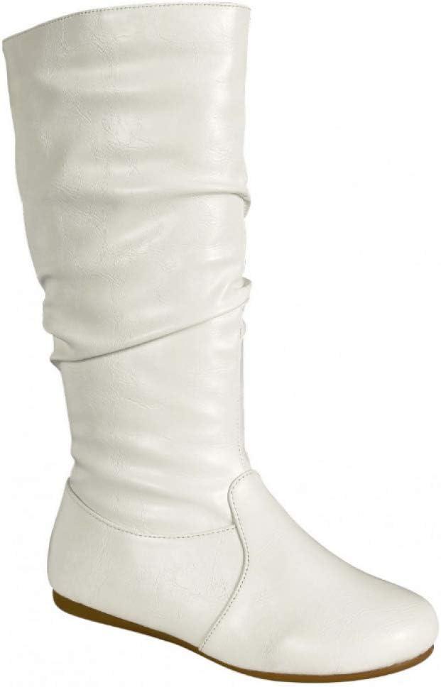 Wells Collection Womens Boots Soft Slouchy Flat to Low Heel Under Knee High, White, 8