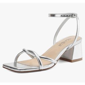 Women's Sandals Strappy Heels for Women Dressy Open Square Toe Comfort Chunky Block Heel Dress Shoes for Prom Party Wedding Size 7