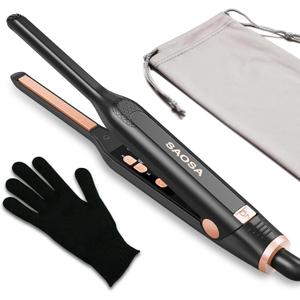 SAOSA Pencil Flat Iron, 3/10" Small Flat Irons for Short Hair, Pixie Cut and Bangs, Mini Hair Straightener for Edges, Tiny Hair Straightener Dual Voltage with Adjustable Temperature (Rose Gold)