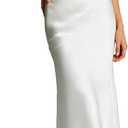 Bluetime Womens Satin Skirt Elastic High Waisted Silk Midi Skirts Dressy Casual A line Long Skirt (White, M)