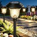 BEAU JARDIN 8 Pack Solar Pathway Lights White+Color Changing Stainless Steel 3 Mode Outdoor Multicolor Metal Solar Powered Waterproof Glass for Garden Landscape Path Yard Walkway Driveway Black