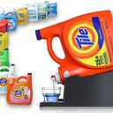 TidyFriend Liquid Laundry Detergent Holder Stand with Drip Tray & Rubber-Grip Feet, Stand for Laundry Room Organization and Storage, Fabric Softener Dispenser with Cup Holder for Easy Pouring (Black)