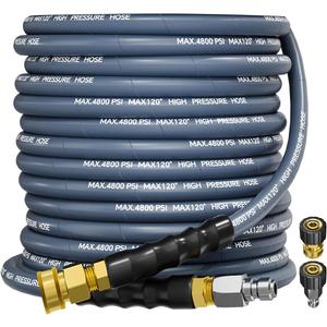 3/8" 4800PSI Pressure Washer Hose 50FT with Swivel Quick Connect for Cold/Hot Water Max 248°F, Kink Resistant Steel Wire Braided, Wear Resistant Power Washer Hose with M22 14mm Adapter