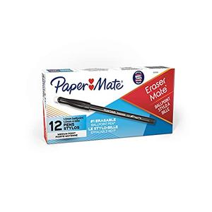 Paper Mate EraserMate Erasable Pen, Medium Point, Black, 12 Counts