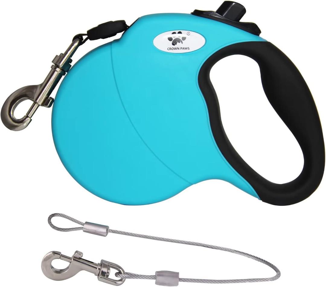 16ft Retractable Dog Leash for Medium Breed Dogs up to 44 lbs with a Detachable Chew Proof Extender Wire Ropes (Blue M)