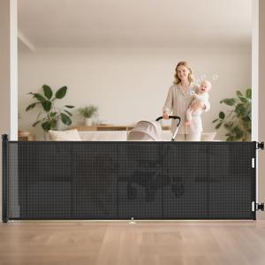 Miumoon 100 inch Retractable Baby Gates 42 inch Tall, Retractable Gate with Reinforced Strip Design to Prevent Crawling Through, 8 FT Extra Wide Retractable Dog Gate for Indoor/Outdoor (Black)