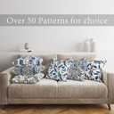 LOVOUS Blue Leaf Throw Pillow Covers 18x18 Inch Set of 2, Vintage Linen Decorative Pillow Covers for Bed Couch Sofa Bedroom Living Room Home Decor, B7