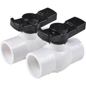 1-1/2" PVC Ball Valve (2-Pack), Shut-Off Valve with Easy to Rotate and Excellent Handle, Rated at 150 PSI, 1 1/2 inch Socket