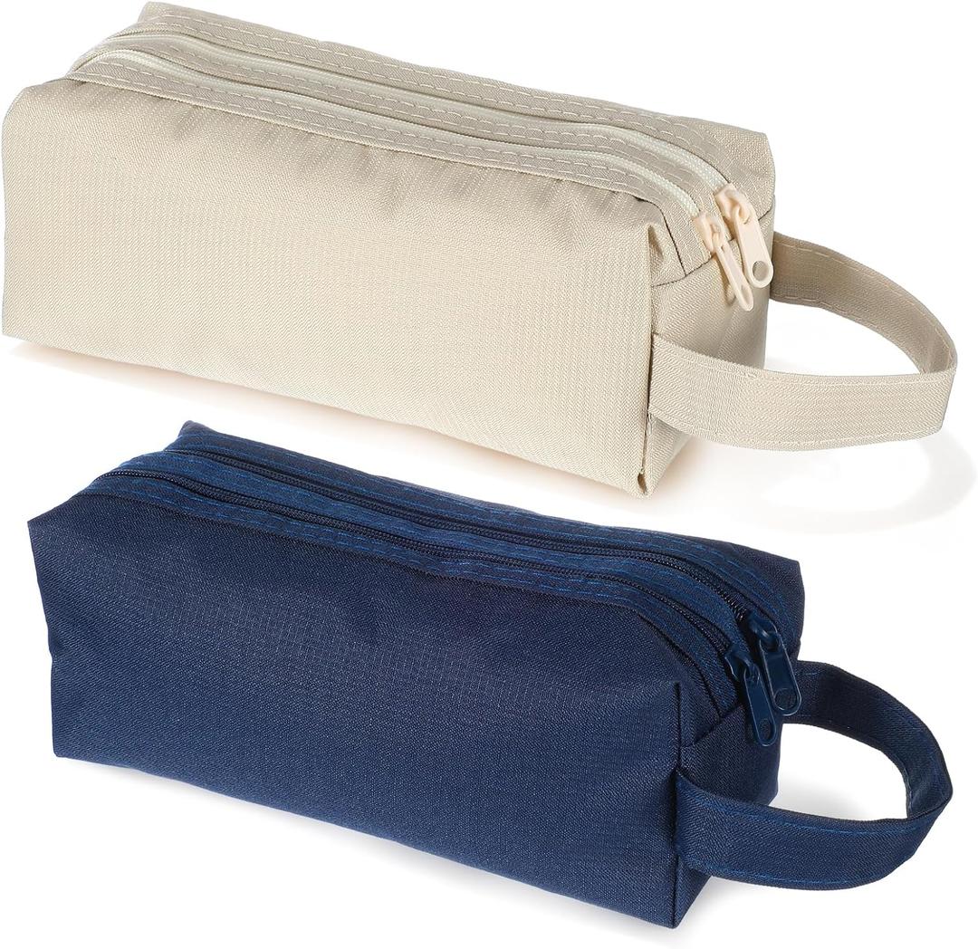 2 Pcs Mini Toiletry Bag,Compact Hanging Small Mens Toiletry Bag in Navy Blue & Beige, Water-Resistant Organizer for Toiletries, Shaving Kit & Accessories