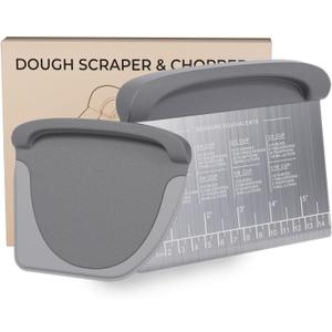2 IN 1 Upgrade Bench Scraper, Dough Scraper for Pastry Bread Cake Pizza, Stainless Steel Dough Cutter with Conversion Chart & Measuring Scale, Bowl Scraper Food Scraper for Kitchen Baking, Gray