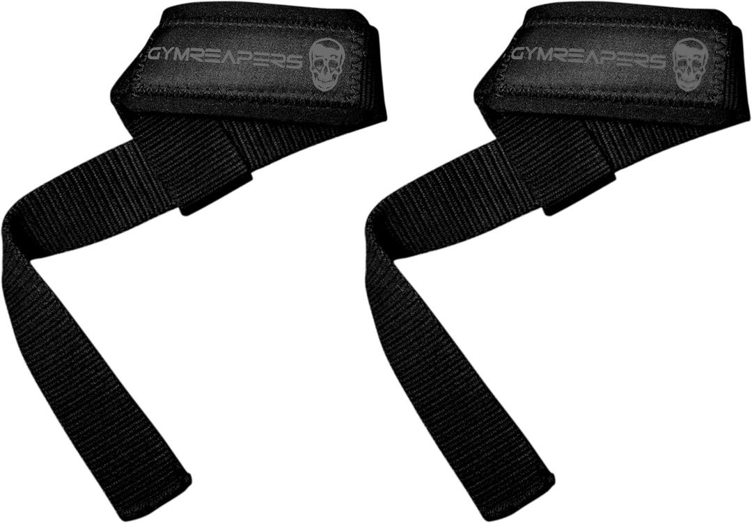 Gymreapers Lifting Wrist Straps for Weightlifting, Bodybuilding, Powerlifting, Strength Training, & Deadlifts - Padded Neoprene with 18 inch Cotton (Black/Black)