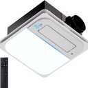 Bathroom Exhaust Fan with Humidity Sensor, Light and Heater - 190 CFM Quiet 1.0 Sone Vent Fan, 1800W Heat, 1500LM LED, Remote Control, Easy Install UL Certified