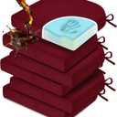 downluxe Chair Cushions for Dining Chairs, Memory Foam Linen Kitchen Chair Pads with Ties, Waterproof, Stain-Resistant and Washable Cover, 17" x 16" x 2.5", Red, 6 Pack