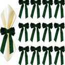 12 Pcs Dark Green Velvet Bow Napkin Rings, 4x7 Inch Elegant Bow with 1.6 Inch Napkin Holder, Decorative for Wedding Christmas Thanksgiving Dinner Party Table Setting