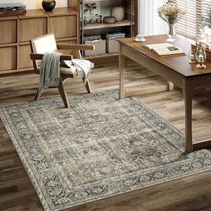PureCozy Vintage Area Rug 3x4 Brown Entryway Office Washable Carpet Non Slip Bedroom Indoor Living Room Door Mat Low Pile Traditional Distressed Retro Accent Rug for Dining Room Bathroom Kitchen