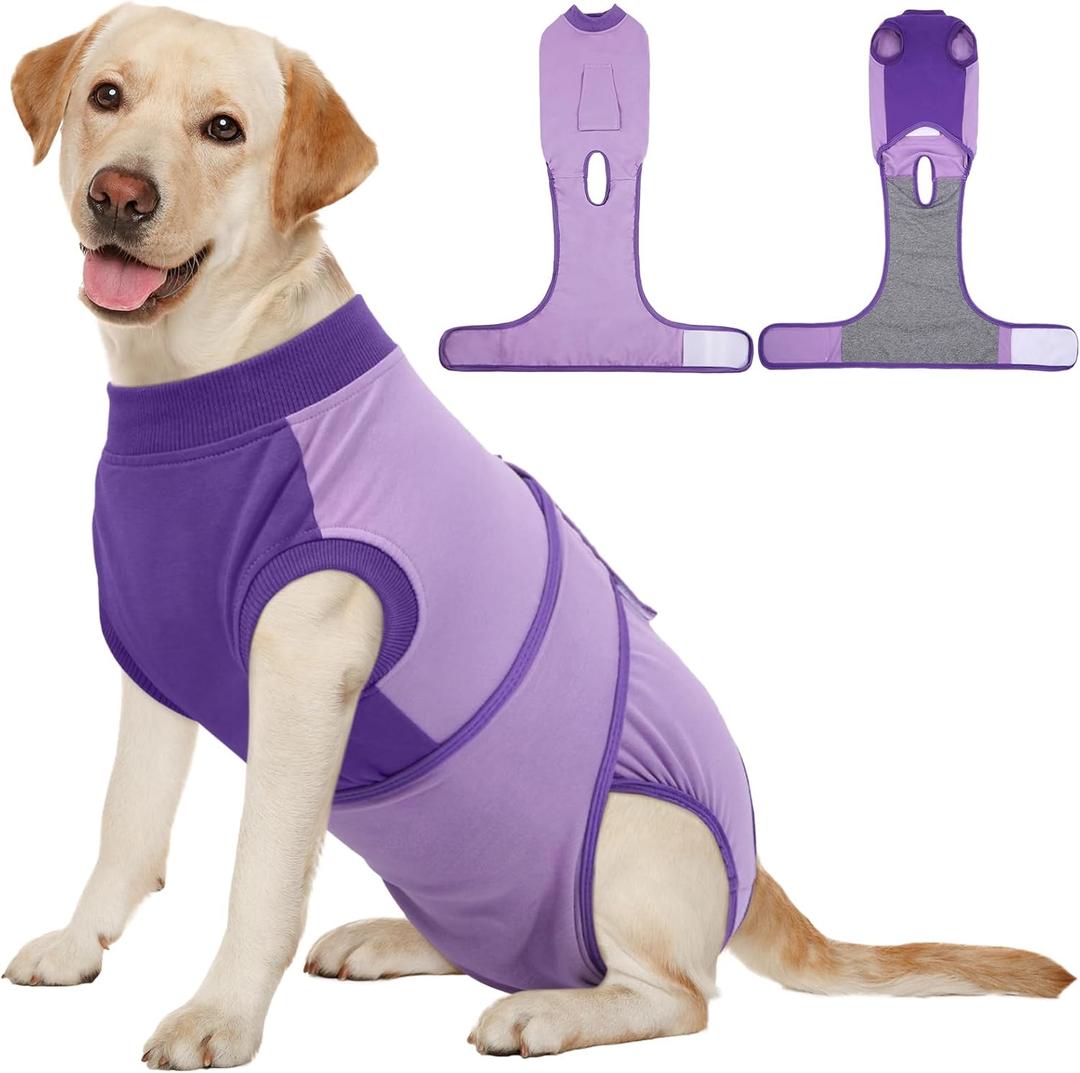 Kuoser Recovery Suit for Dogs After Surgery, Soft Dog Surgery Suit Female Male, Breathable Pet Surgical Recovery Shirt, Anti Licking Dog Onesie for Abdominal Wounds Cone Alternatives, Purple XL